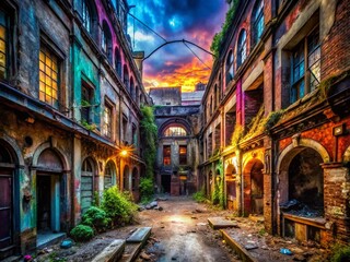 Naklejka premium Urban Exploration Photography Featuring Abandoned Spaces with Intriguing Details, Evocative Lighting, and Hidden Stories of Urban Life in a Gritty Environment