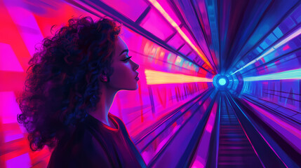 person in the cyberpunk  neon metropolis