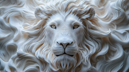 A majestic lion’s head is depicted as if formed from puzzle pieces. Warm, glowing hues of orange and red blend seamlessly into darker tones, creating a vivid and textured composition.