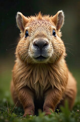 Fototapeta premium Cute plush capybara on a light background, close-up.
