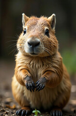 Fototapeta premium Cute plush capybara on a light background, close-up.