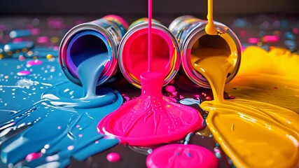 Vibrant paint pours create colorful splashes in an artistic display - Powered by Adobe