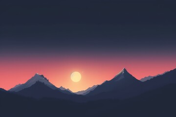 Minimalist Sunset over Mountain Peaks with Soft Gradient Colors