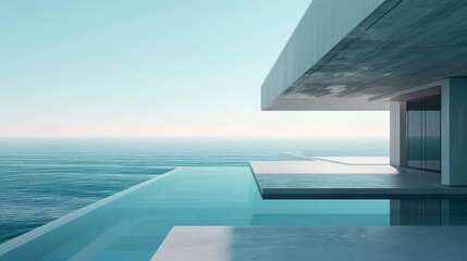 Fototapeta premium Modern Concrete Architecture Overlooking Serene Ocean Waters