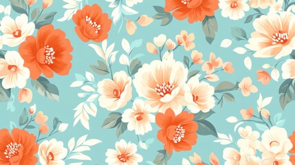 Beautiful floral design with a blue background and white flowers. The flowers are scattered throughout the pattern, with some larger and more prominent than others. The overall effect is a calming