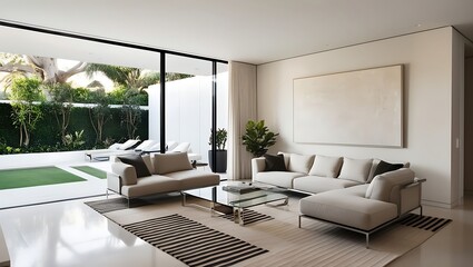 Fototapeta premium Modern Minimalist Living Room with Garden View