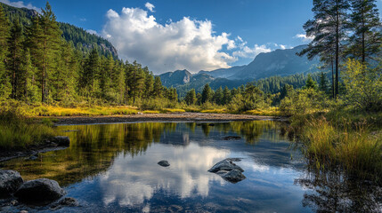 Obraz premium A calm lake reflecting a beautiful sky