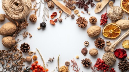 Vibrant Display of Handmade Ornaments and Natural Elements Designed for Seasonal Decor and Craft Projects Featuring Various Textures and Colors