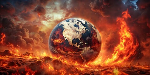 Earth in Flames A Digital Painting of Our World Consumed by Fire and Fury