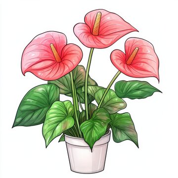 pink anthurium plant in white pot clip art preview