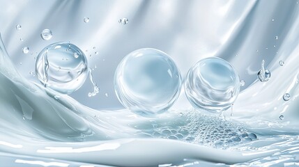 Fototapeta premium Nutrition, moisturizing, skin care, water molecules, macro water droplets, bubbles