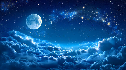 A peaceful night sky with stars shining brightly, creating a vast and breathtaking celestial scene that captures the essence of wonder and calm. Celestial Dream Clouds. Illustration