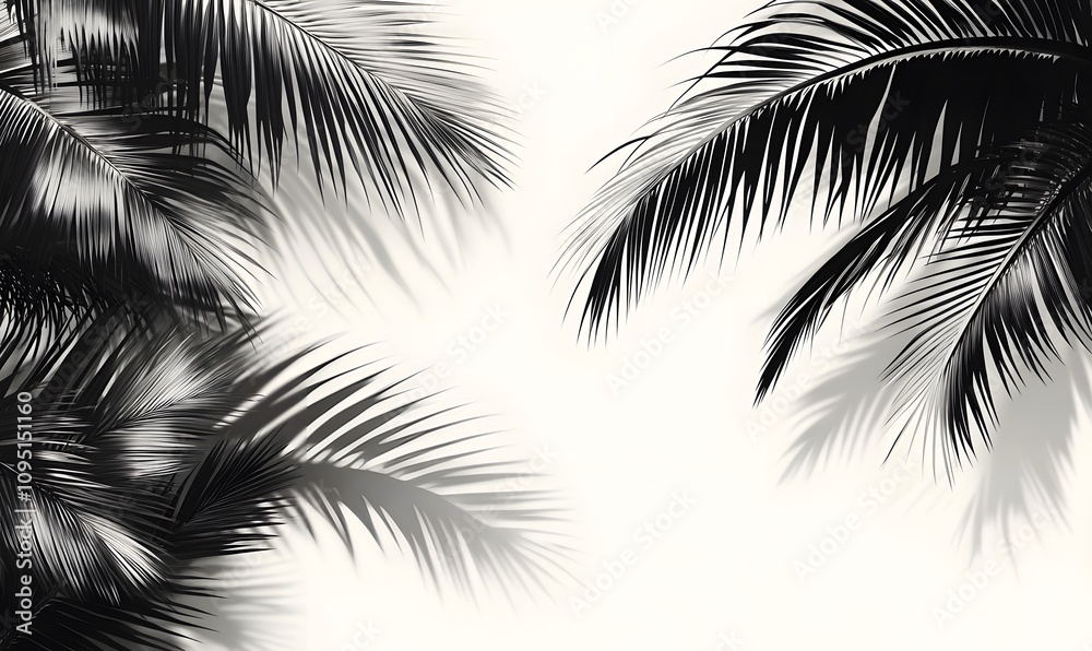 Wall mural an abstract vector illustration featuring a stark black and white background with intricate palm tre