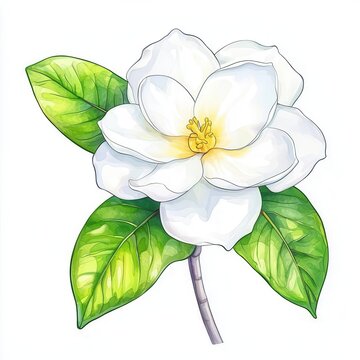 white magnolia flower with green leaves clip art preview