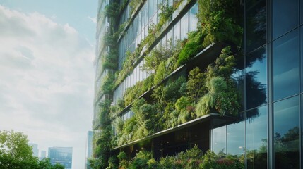 Innovative Mixed-Use Development Featuring Sleek Glass Design and Lush Vertical Gardens Enhancing Urban Green Space and Sustainable Living Concepts