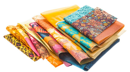 
Reusable beeswax food wraps in vibrant patterns, isolated on a transparent background on white or transparent png 