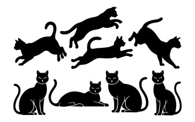 Cat Silhouettes Collection isolated o  white background.