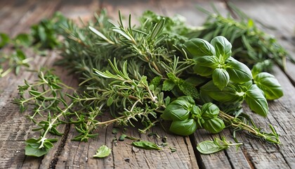 Fresh Herb Bouquet on Rustic Table