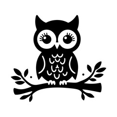 Vector Silhouette of owl sitting on a tree branch.