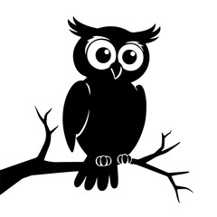 Vector Silhouette of owl sitting on a tree branch.