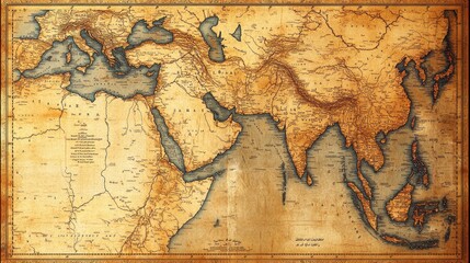 Antique Map Depicting Asia and Surrounding Regions