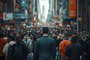 NYC Anonymity Man in Suit Amidst City Crowd