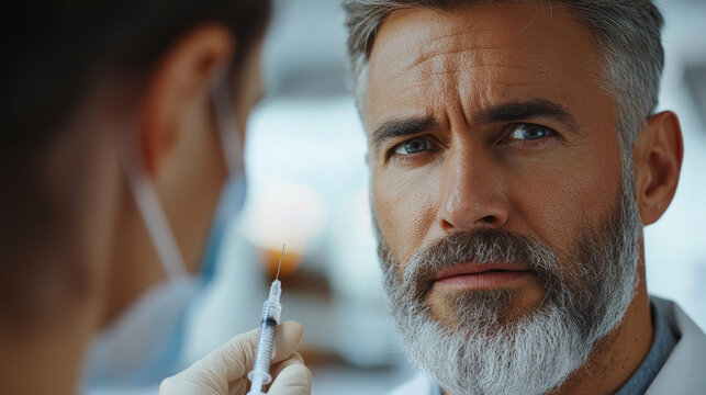 Man receiving medical injection in a clinic during a routine health checkup