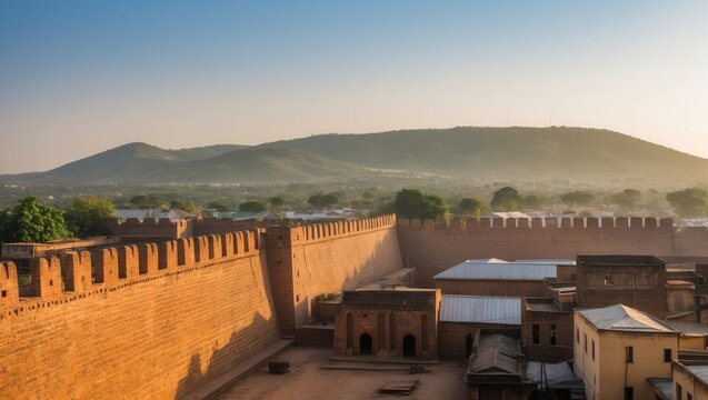 Majestic View of the Ancient Zaria Walls Surrounded by Lush Hills in Kaduna, Capturing the Splendor of Historical Architecture and Scenic Landscapes
