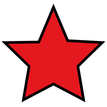 A red star on a white background or a transparent background. With a black solid outline, for posters, games, concerts, postcards