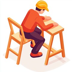 a carpenter building furniture, craftsmanship role, lifelike illustration, wooden textures, isolated on white background
