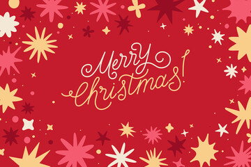 Merry christmas - greeting card with hand-lettering text in calligraphic style  - horizontal vector illustration for greeting card, banner, advertising, poster, invitation