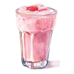 A watercolor painting of Strawberry flavored milk, isolated on a white background. Strawberry flavored milk vector.