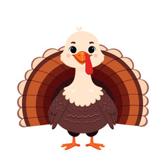cartoon turkey in flat style isolated on white background