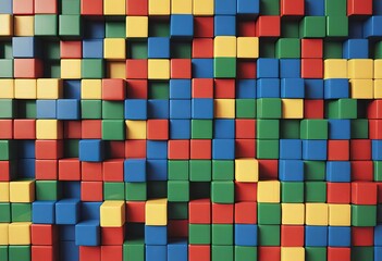 A close-up of colorful building blocks arranged in a pattern