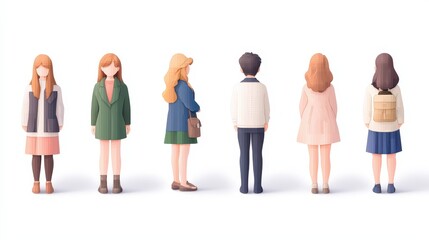 Obraz premium Stylish Diverse People Modern Fashion Illustration Back View Casual Outfits Papercraft Style