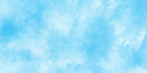 Creative vintage light sky blue background with various clouds and fogg, Watercolor stain with clouds, gradient light sky blue shades grunge cloudy watercolor background on white paper texture,