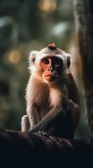 Fototapeta premium Majestic Monkey Resting on a Log in a Serene Jungle Setting