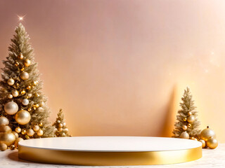 Elegant Gold and White Christmas Product Display Podium