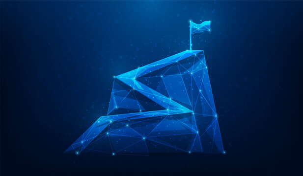 staircase mountain achievement step to success wireframe technology. route to goal. vector illustration fantastic technology.