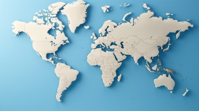 Fototapeta Stylish minimalistic 3d world map on soft blue gradient background featuring simplified earth design