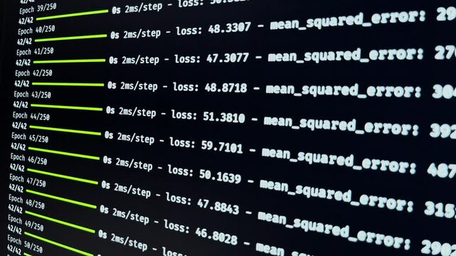 Training a neural network. Screen showing the architecture and training process of a neural network.