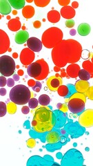Macro Shot of Moving Color Oil Bubbles Isolated on White Background