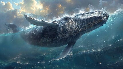 drawing of a huge whale