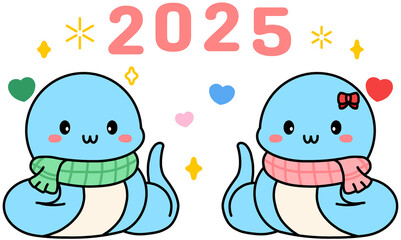 2025년 새해 뱀띠 푸른뱀의띠 을사년 뱀띠 푸른뱀띠 뱀의해 청뱀 일러스트