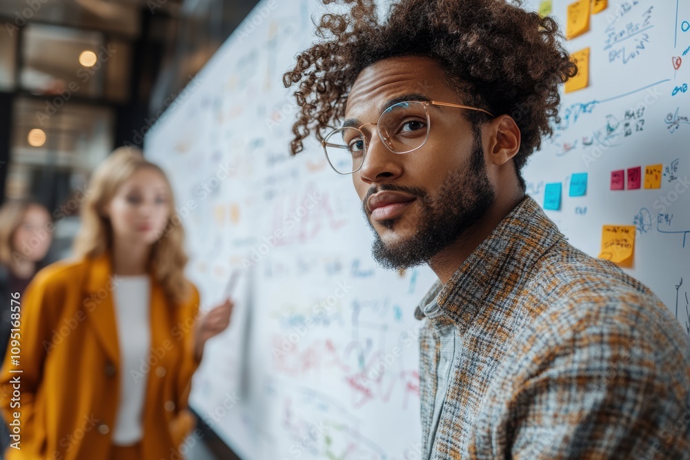 Aufkleber diverse professionals utilizing digital whiteboards for remote brainstorming,