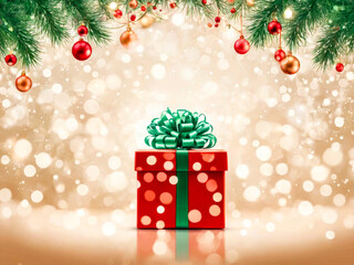 Christmas Gift Box with Festive Background