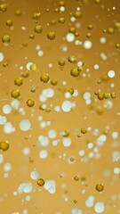 Macro Shot of Moving Oil and Milk Bubbles on Golden Background, Cosmetics Concept
