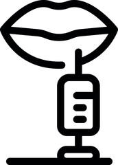 Lip augmentation procedure injecting filler into lips with a syringe, simple black and white icon