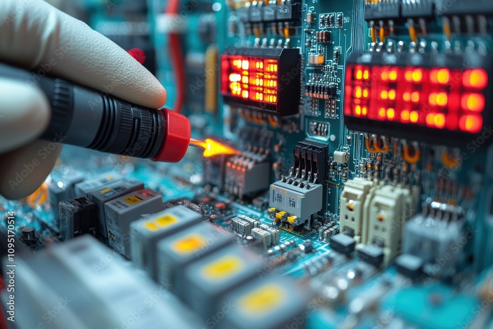 Poster electrical engineer testing circuits and wiring systems,