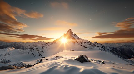 Naklejka premium Glowing aurora lights over a mountain range, capturing the beauty of the natural world, mountain glowtime, majestic and serene